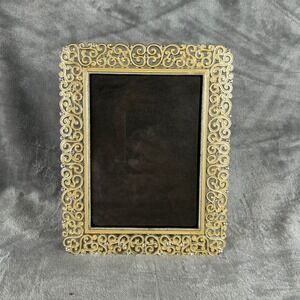 Vintage 5x7 Picture Frame Enameled Gold Scroll Rhinestone Ornate Scrollwork